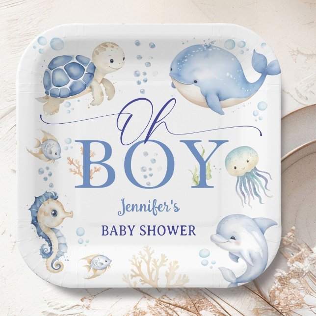 Under The Sea Ocean Baby Shower Oh Boy Blue Paper Plates (Creator Uploaded)