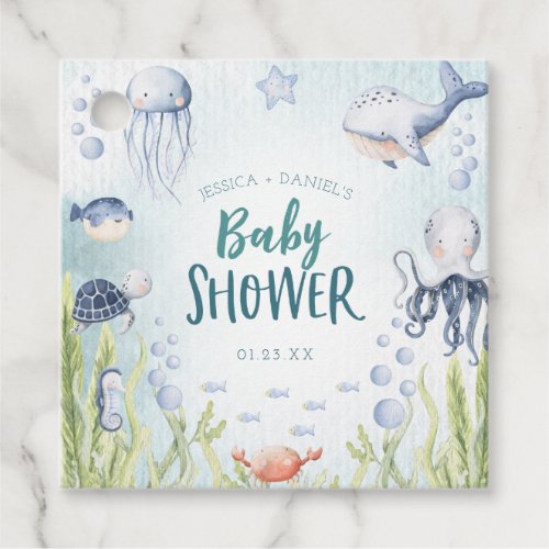Under The Sea Ocean Baby Shower Square Favor Tags