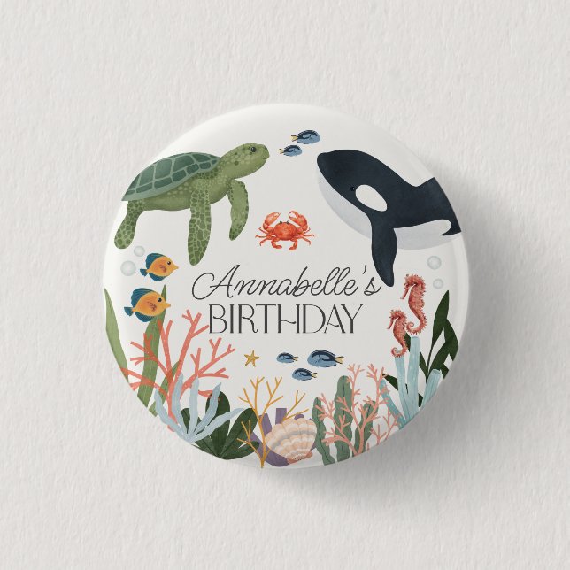 Under the Sea Ocean Birthday Party Favors Button (Front)