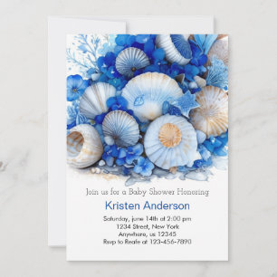 Under the Sea Ocean Blue Boho Boy Baby Shower Invitation