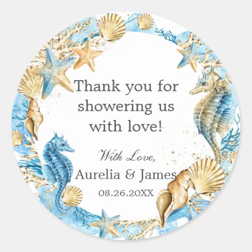 Under the Sea Ocean Blue Gold Thank You Favor Classic Round Sticker