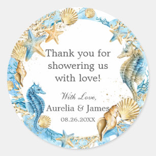 Under the Sea Ocean Blue Gold Thank You Favor Classic Round Sticker