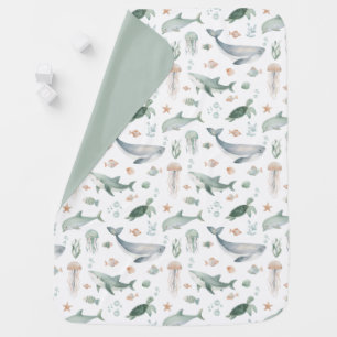 Under the Sea Ocean Boys Shark Whale Kids Baby Blanket