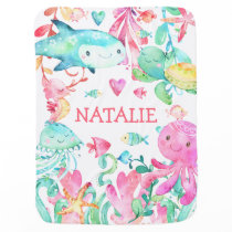 Under the Sea Ocean Cute Baby Girl Personalized Baby Blanket Under the Sea Ocean Cute Baby Girl Personalized Baby Blanket