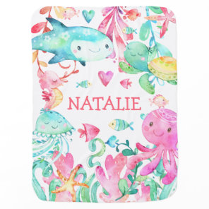 Under the Sea Ocean Cute Baby Girl Personalized Blanket