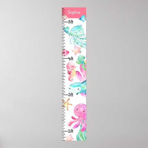 Under the Sea Ocean Cute Pink Teal Growth Chart