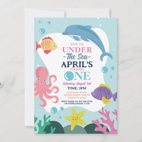 Under The Sea Ocean Dolphin Octopus Girls One 1st Invitation