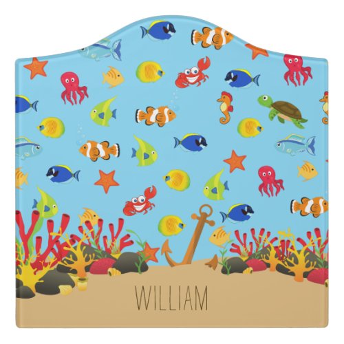 Under the Sea Ocean Fish and Anchor Kid Name Door Sign