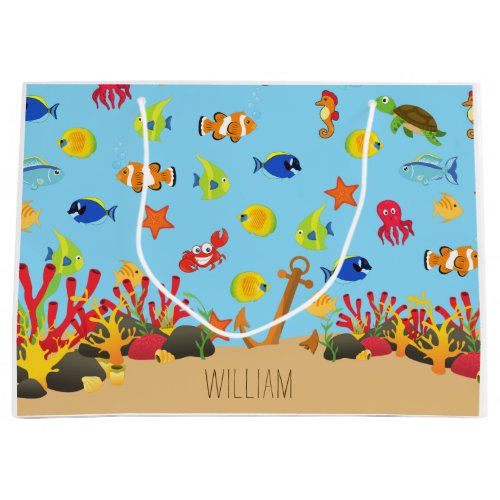 Under the Sea Ocean Fish and Anchor Kid Name Large Gift Bag