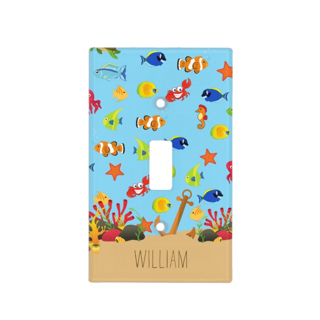 Under the Sea Ocean Fish and Anchor Kid Name Light Switch Cover (Front)