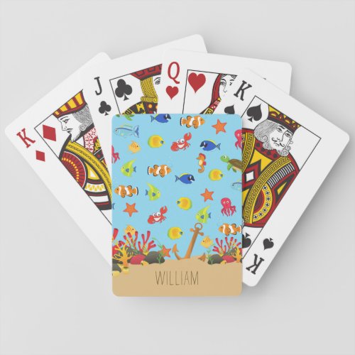  Under the Sea Ocean Fish and Anchor Kid Name Poker Cards