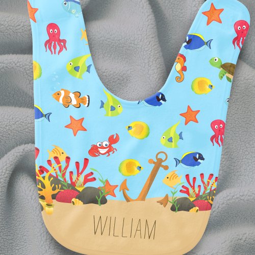  Under the Sea Ocean Fish and Anchor Name Baby Bib