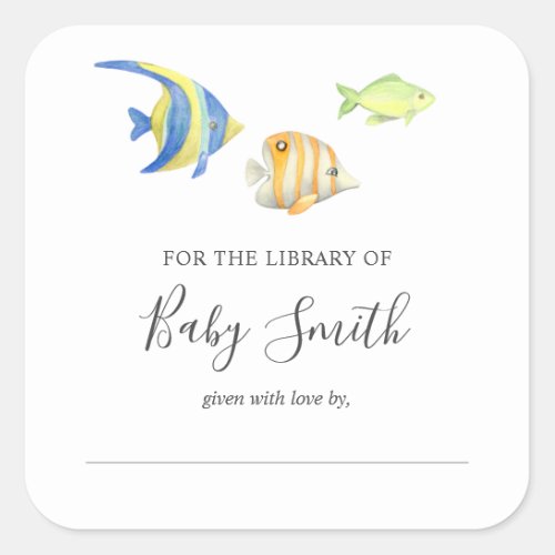 Under the Sea Ocean Fish Baby Shower Library Square Sticker