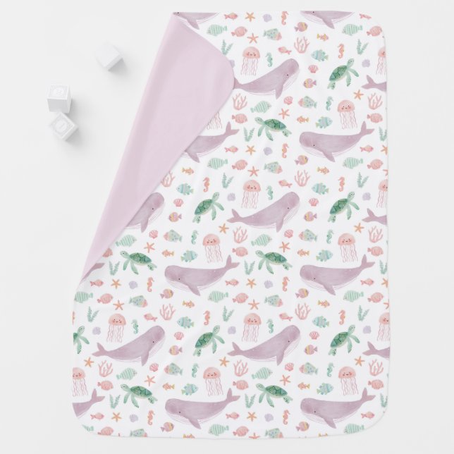 Under the Sea Ocean Girl's Turtle Whale Kids Baby Blanket (In Situ)