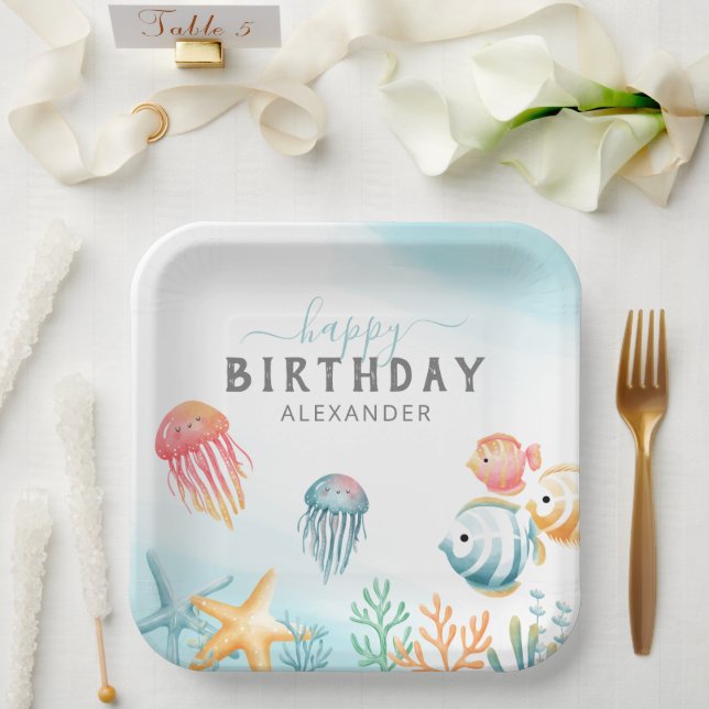 Under the Sea Ocean Happy Birthday Paper Plates (Wedding)