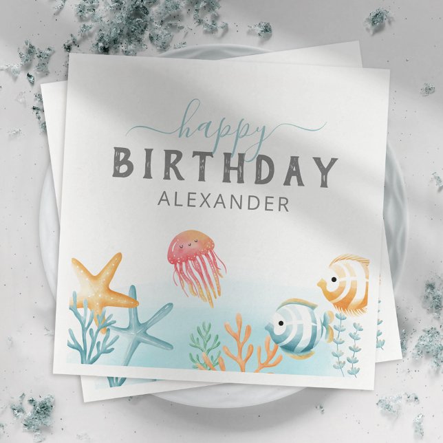 Under the Sea Ocean Happy Birthday Party Napkins (Creator Uploaded)