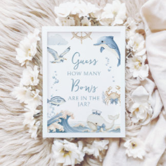 Under the Sea Ocean How Many Bows Baby Boy Shower Invitation