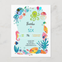 Under The Sea Ocean Kids Birthday Party Invitation Postcard