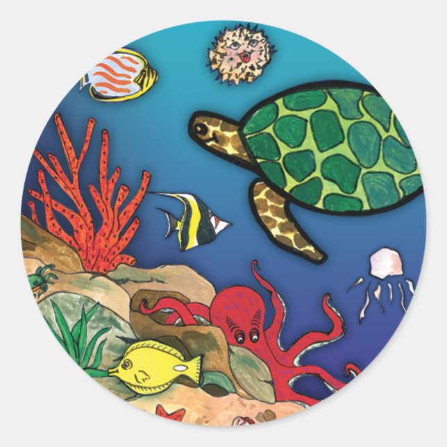 Under the Sea- Ocean Life Classic Round Sticker (Front)