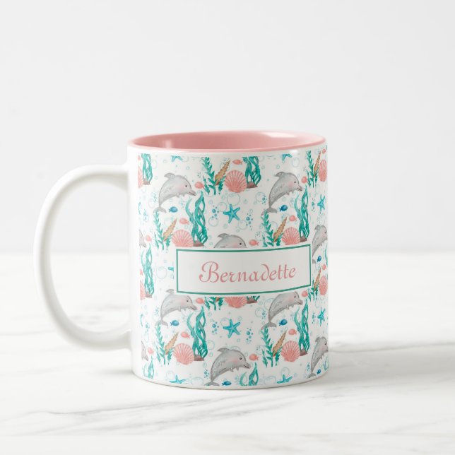 Under the Sea Ocean Life Dolphin Two-Tone Coffee Mug (Left)