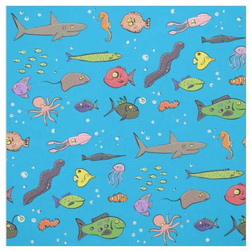 Under the sea ocean life funny fish cartoon fabric