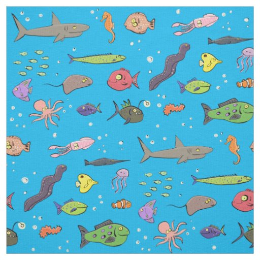 Under the sea ocean life funny fish cartoon fabric