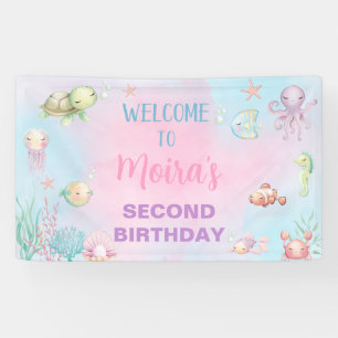 Under the Sea Ocean Life girl birthday banner, Banner