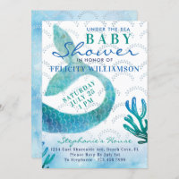 Under The Sea Ocean Mermaid Baby Shower Invitation