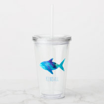 Under The Sea Ocean Red Watercolor Blue Fish Acrylic Tumbler