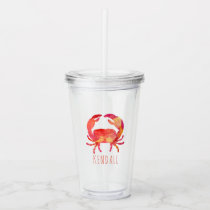 Under The Sea Ocean Red Watercolor Crab Acrylic Tumbler