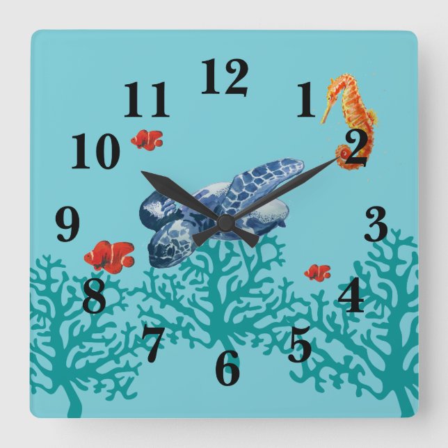 Under the Sea Ocean Square Wall Clock (Front)