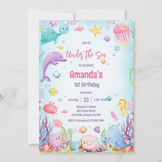 Under the Sea Ocean Theme Birthday Invitation (Front)