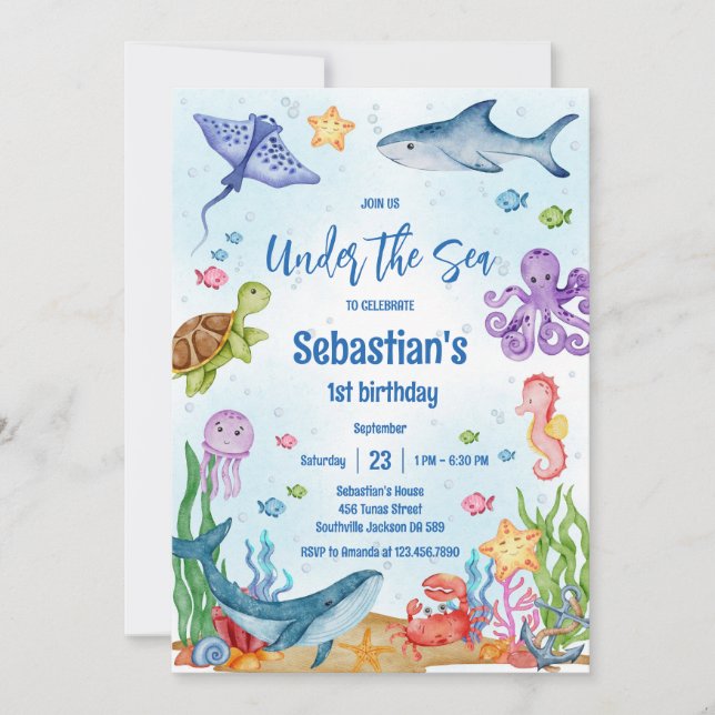 Under the Sea Ocean Theme Birthday Invitation (Front)