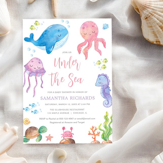 Under the Sea ocean theme cute girl baby shower Invitation (Creator Uploaded)