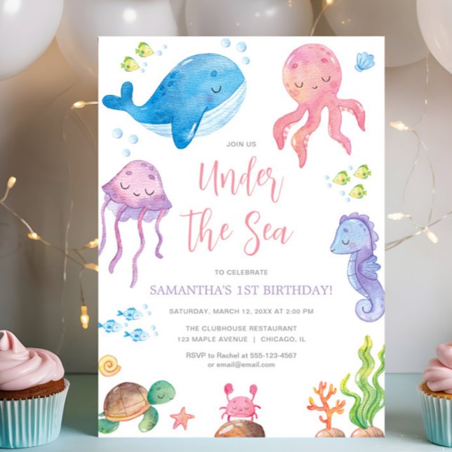 Under the Sea ocean theme girls birthday party Invitation (Creator Uploaded)