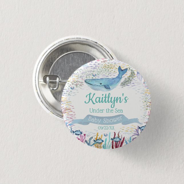 Under The Sea | Ocean Themed Baby Shower Button (Front & Back)