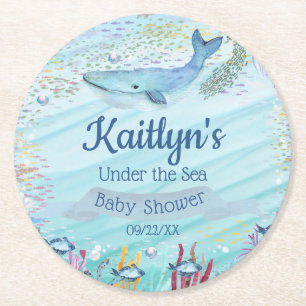 Under The Sea Ocean Themed Baby Shower Round Paper Coaster