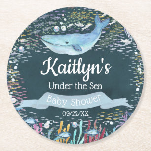 Under The Sea Ocean Themed Baby Shower Round Paper Coaster