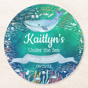 Under The Sea Ocean Themed Baby Shower Round Paper Coaster