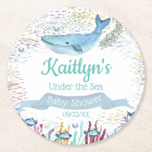 Under The Sea   Ocean Themed Baby Shower Round Paper Coaster