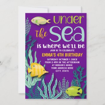 Under The Sea Ocean Themed Girls Birthday Party Invitation by ModernMatrimony at Zazzle