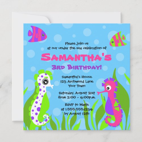 Under the Sea Ocean Themed Kids Birthday Party Custom Invitations