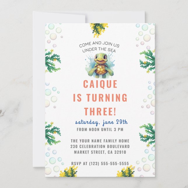 Under The Sea Ocean Turtle Boys Birthday Party  Invitation (Front)