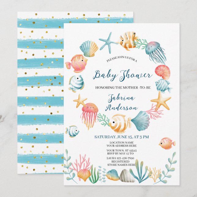 Under the Sea Ocean Watercolor Baby Shower Invitation (Front/Back)