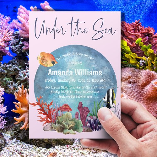Under the Sea Ocean Watercolor Girl Baby Shower Invitation
