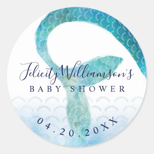 Under The Sea Ocean Watercolor Mermaid Baby Shower Classic Round Sticker