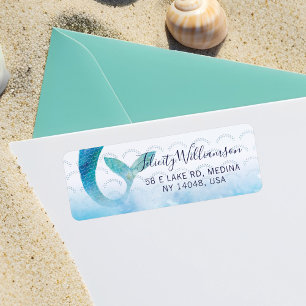 Under The Sea Ocean Watercolor Mermaid Baby Shower Label