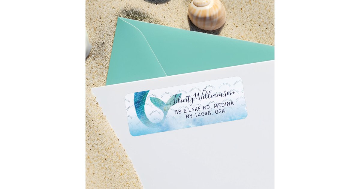 Under The Sea Ocean Watercolor Mermaid Baby Shower Label | Zazzle