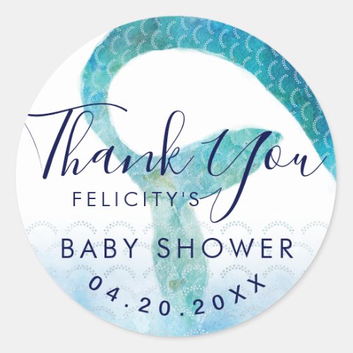 Under The Sea Ocean Watercolor Mermaid Thank You Classic Round Sticker