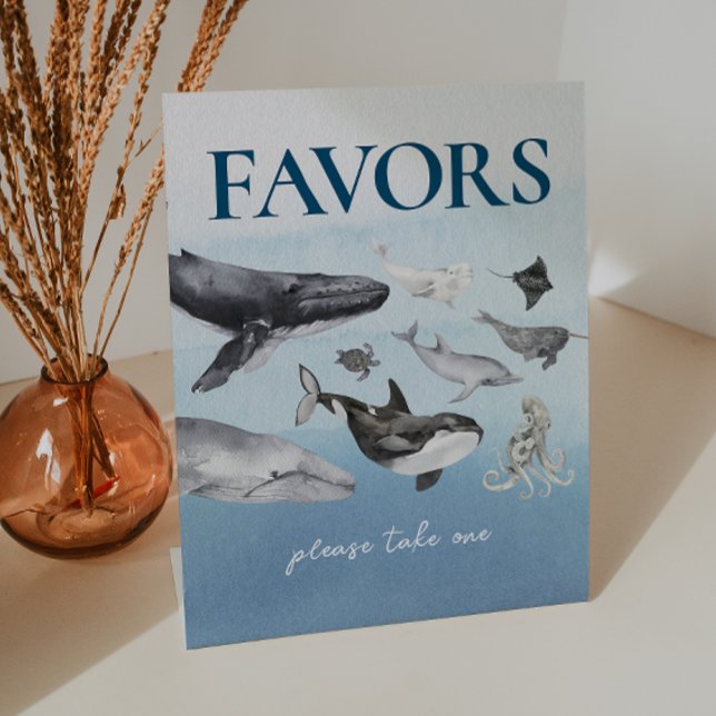Under The Sea Ocean Whale Baby Shower Favors Pedestal Sign (Creator Uploaded)